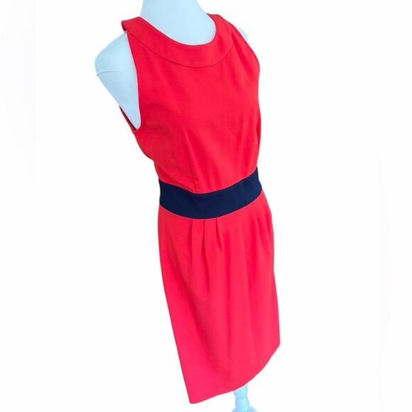 Ava & Aiden Vibrant Coral Midi Dress with Black Waistband size 6. - Picture 5 of 6